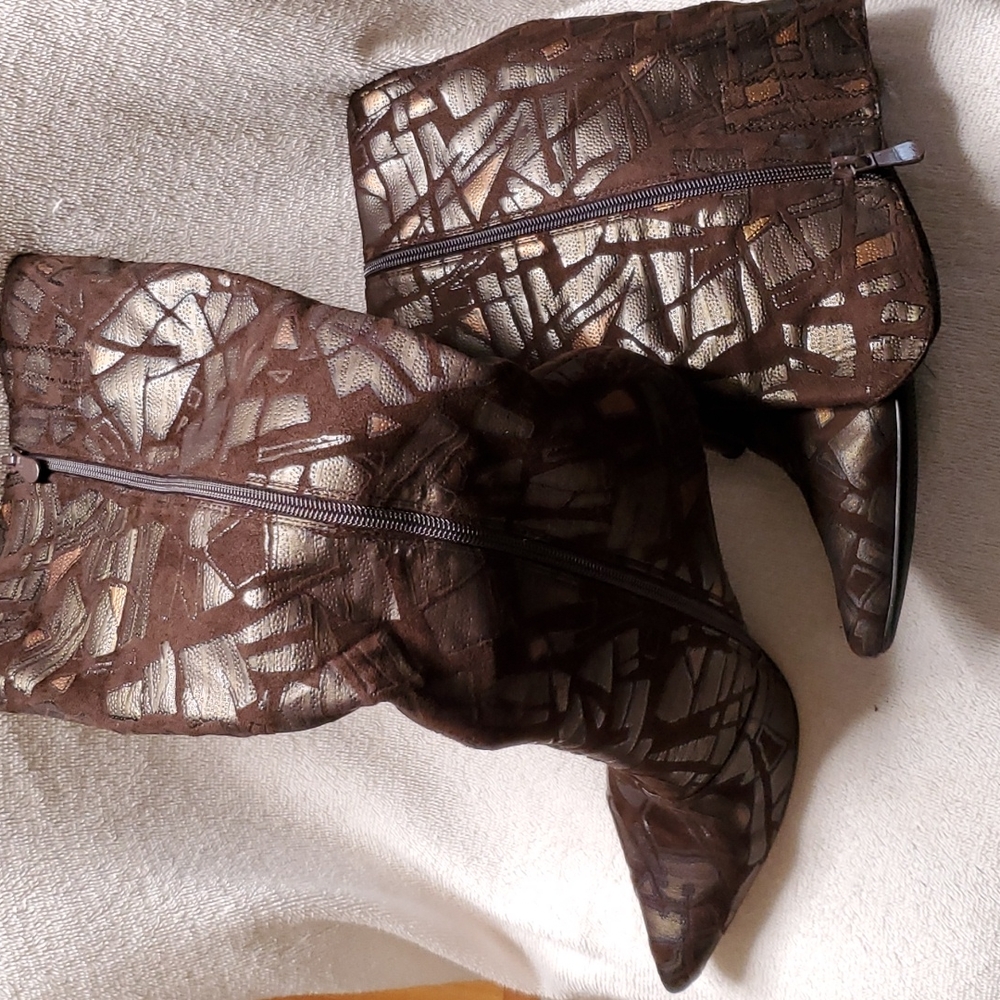 Brown and Gold Knee Boots